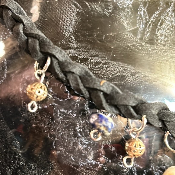 🧚🏽♂️Black Faux suede choker Denim Agate & Moss Agate charm - Picture 8 of 9